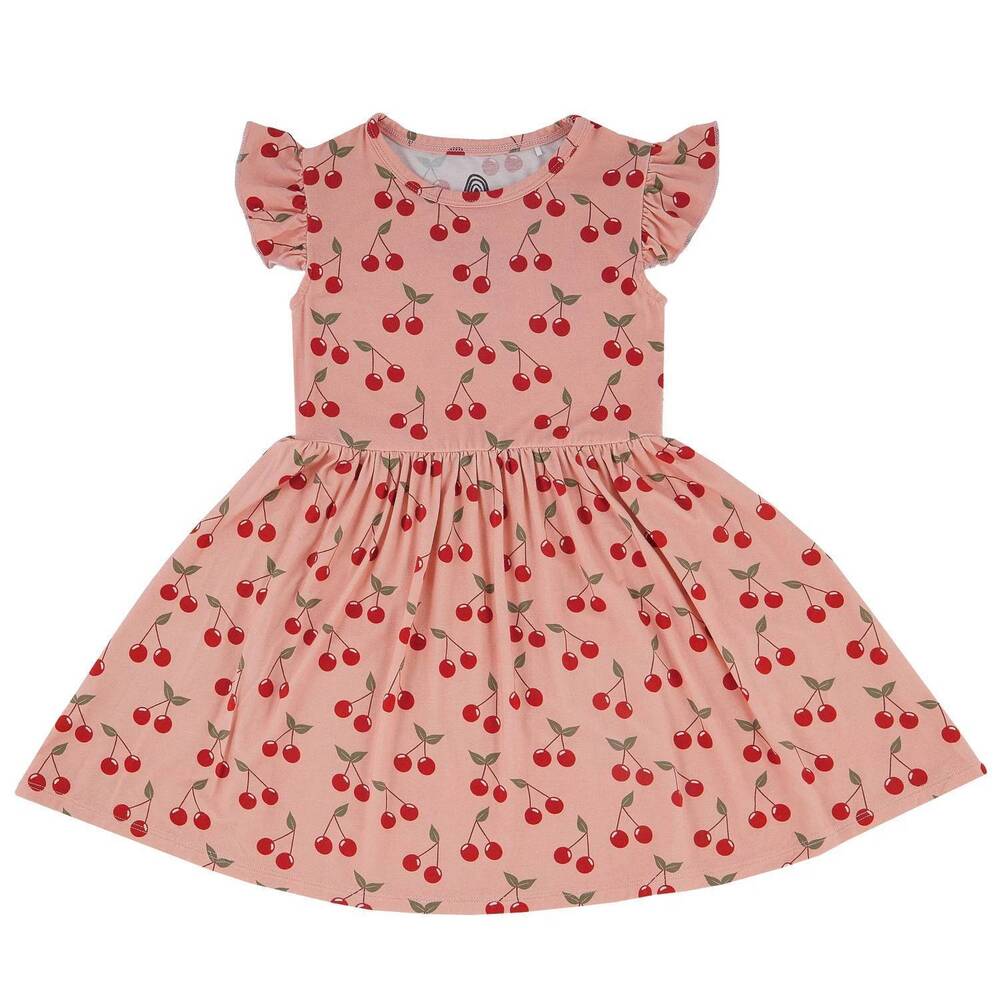 NEW EMERSON AND FRIENDS girl's very cherry short sleeve bamboo twirl dress in pi